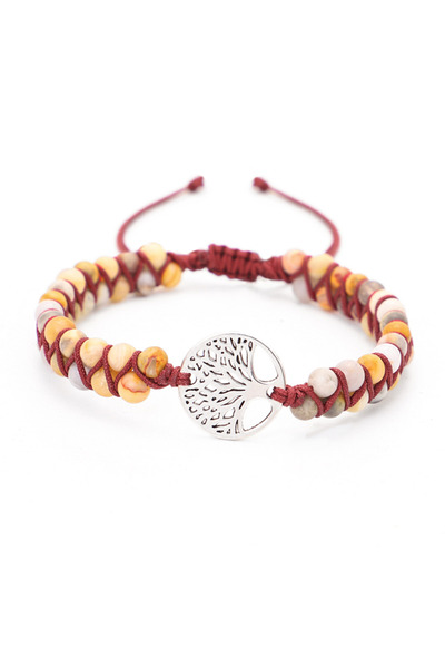 EFAYN.RO Handmade bracelet, tree of life pendant, silver, cream with red cord...