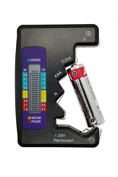 Buffer ® Evrensel Dijital Pil Test Cihazı – AA, AAA, C, D, N, 9V ve Düğme Pil...