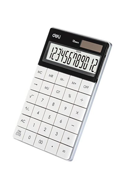 Deli آلة حاسبة بيضاء ذات 12 رقمًا (E1589)