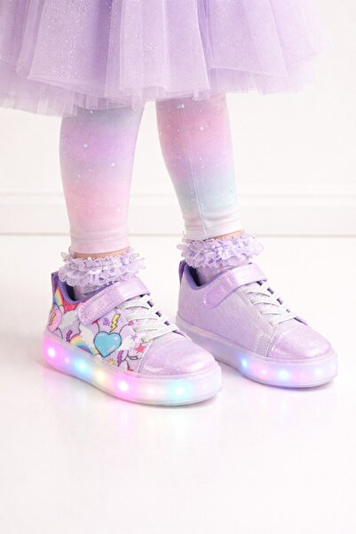 minibonito منقوش قاعدة إضاءة LED مضيئة للفتيات مع لمّاع شريط فيلكرو حذاء رياضي