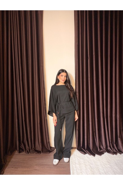 LOISY Γυναικείο σετ oversized κιμονό με μανίκια, Με δέσιμο μπλούζα & Φαρδιά μ...