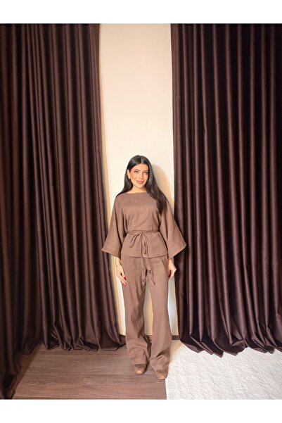 LOISY Γυναικείο σετ oversized κιμονό με μανίκια, Με δέσιμο μπλούζα & Φαρδιά μ...