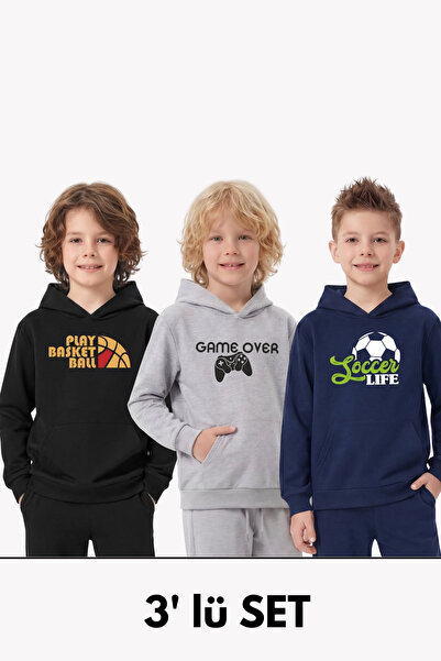 FYK COLLECTİON 3-pack με κουκούλα και Kanguru Με λεπτομέρεια τσέπης με τύπωμα...