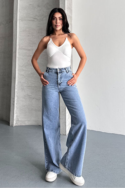 macharel jeans Women's High Waist Jean Side Pocket Jeans Palazzo Pants