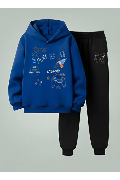 VODEXA Hooded Kids Boys Ti̇me B Printed 3 İplik Şa Brushed Inside Sweatshirt ...