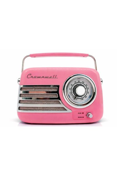 crownwel Retro Tasarımlı Bluetooth FM Radyo Pembe
