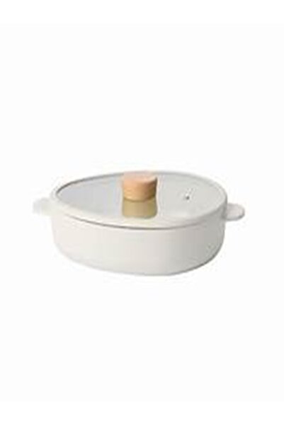 NEOFLAM Apex-Fika Low Casserole 26cm with Silicone Rim Glass Lid offwhite