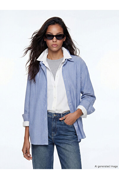 LC Waikiki NEVAVM Γυναικείο πουκάμισο Oversize Oxford με ρίγες και διαφορά στ...