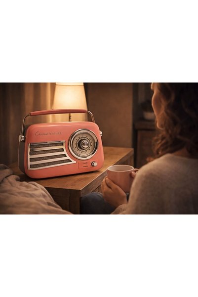 crownwel Retro Tasarımlı Bluetooth FM Radyo Pembe