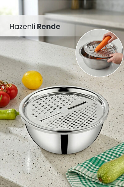 Orvila Paslanmaz Çelik Hazneli Rende Çok Amaçlı Karıştırma Rendeli Kap 24 cm