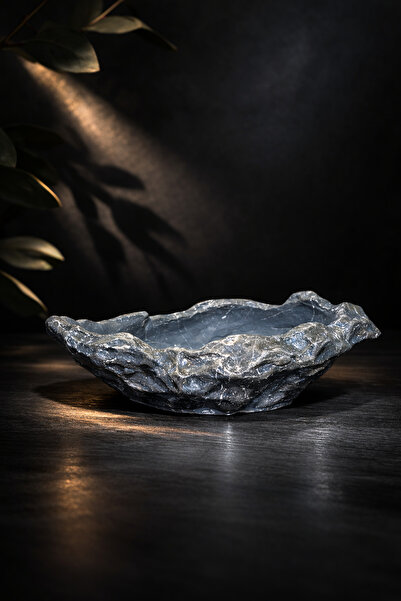 MİREVA Doğal Taş Görünümlü Gri siyah Dekoratif Kase- El Yapımı Masa Üstü Obje...