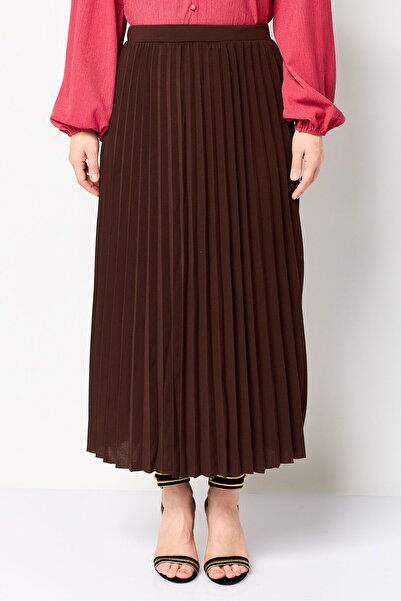 London Fog Women Pleated Maxi Skirt, Brown