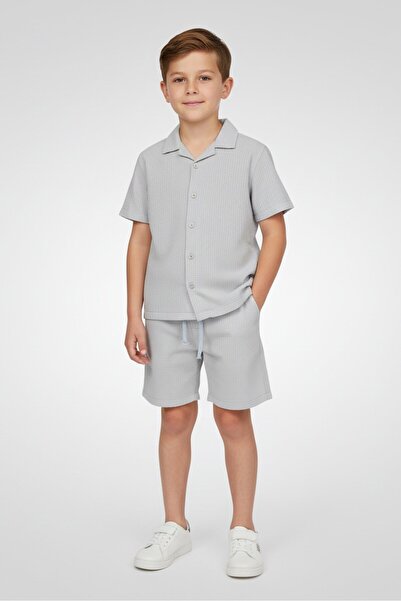 Aeropostale Kids Boy 2Pcs Textured Casual Shirt And Shorts Set, Light Blue