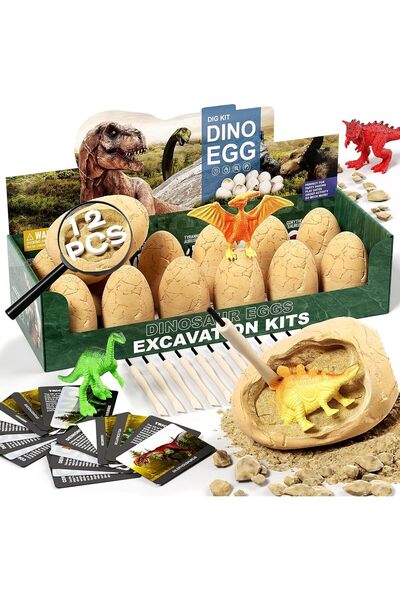 Arabest مجموعة ألعاب حفر بيض الديناصورات للأطفال، تتضمن 12 بيضة ديناصور مع عد...