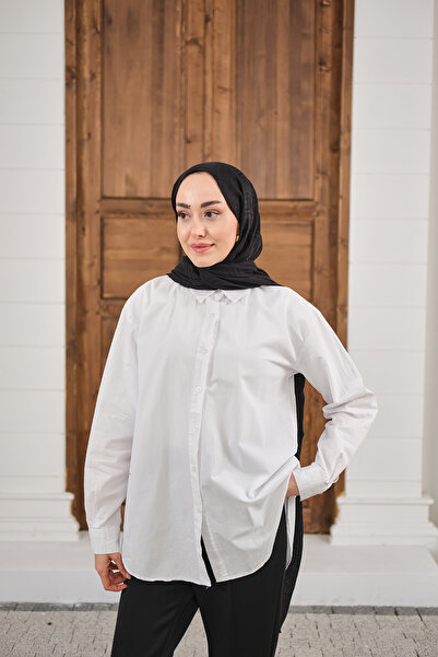 LOCCO Women's Plain Oversized Shirt White