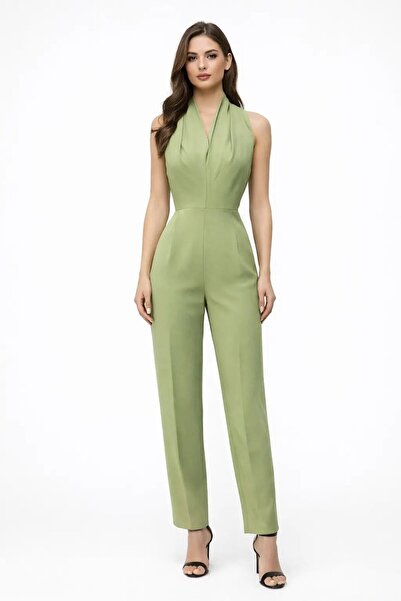 Butikcadde Imported Hürrem Fabric Binding Detail Jumpsuit Green