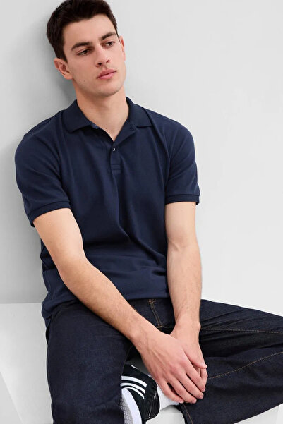 GAP Ανδρικό μπλουζάκι Pique Polo με γιακά σε σκούρο μπλε