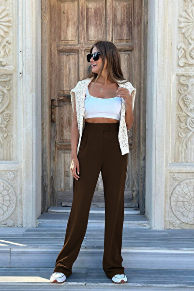 YAKAMEL Women's High Waist Velcro Super Stretchy Textured Crepe Fabric Palazz...