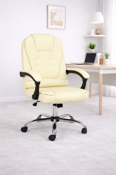 N.zone كرسي مكتب تنفيذي دوار جلد صناعي بقاعدة كروم وعجلات متحركة، قابل لتعديل...