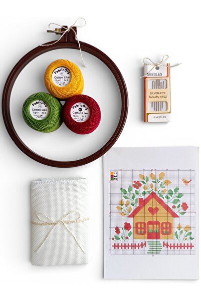 fabricorg Etamin - Kanaviçe Başlangış Seti HUZURLU EVİM ( SET-7 )