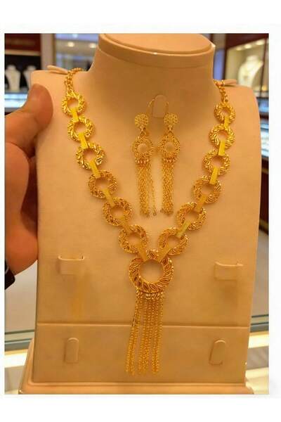 ALZAHR طقم مجوهرات بشرابة دائرية مطلية بالذهب، طقم عقد وأقراط للنساء لحفلات ا...