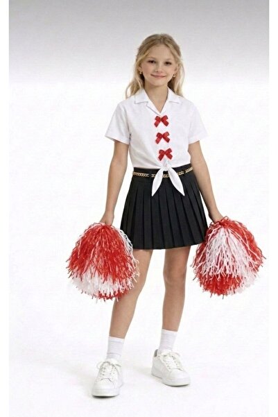 NACAR STORE Κοριτσίστικο Σετ με κοντομάνικο πουκάμισο με λεπτομέρεια κόκκινης...