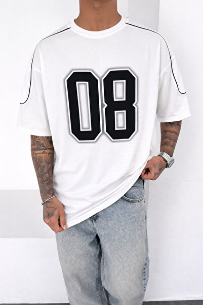 İLKCET MODA 08 Štampano Bela Oversize kroj Unisex T-shirt