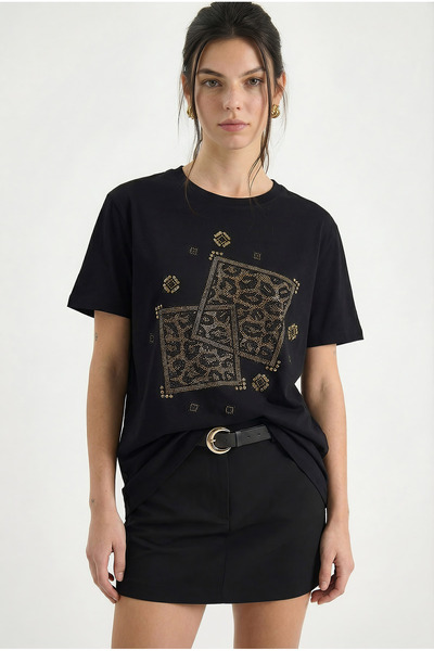 Bianco Lucci Women's Stone Printed Leopard Printed Pack Crew Neck Regular Fit...