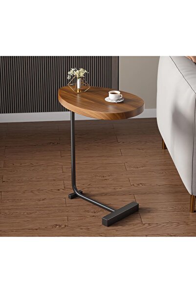 YESMAX طاولة جانبية على شكل حرف C، طاولة جانبية للأريكة، طاولة جانبية بسطح خش...