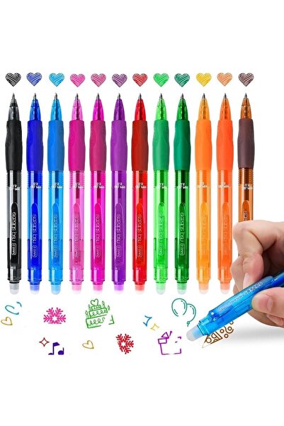 Arabest عبوة من 12 قلم جل قابل للمسح بألوان متنوعة - رأس رفيع 0.5 مم لكتابة س...