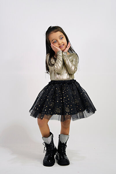 DUCA KIDS Işıltılı Uzun Kollu Body ve Yıldız Baskılı Tütü Etek 2 li Takım