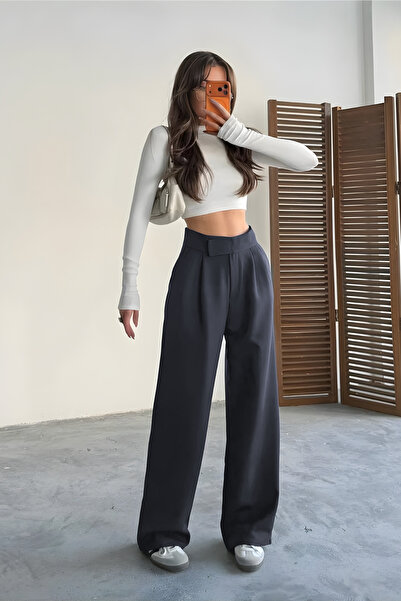 YAKAMEL Women's High Waist Velcro Crepe Fabric Palazzo Pants