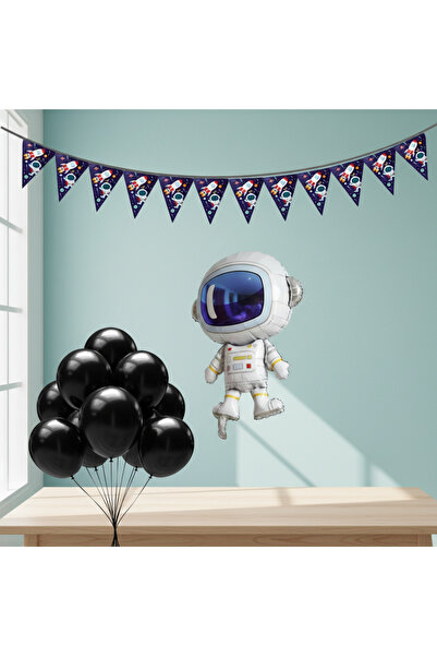 Umamiçe Uzay Party Set – 10 Black Balloons + Streamer + Foil Balloon