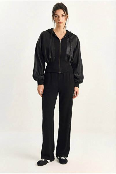 Bianco Lucci Women's Satin Detailed Hooded Waist Belted Top and Bottom Set 40...