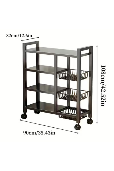 Koday Four-layer metal kitchen storage rack with wheels and baskets, in the k...