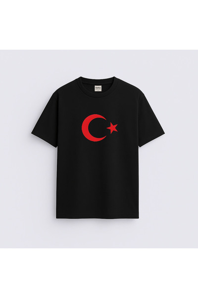 AYDESİGN Drapelul Turciei Moon Star cu imprimeu guler rotund Tricou negru pen...