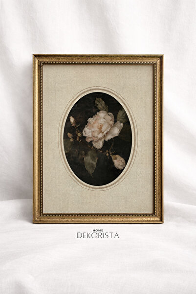 HOME DEKORİSTA Αντίκα με χρυσό πλαίσιο, χωρίς γυαλί, vintage ζωγραφική λουλου...