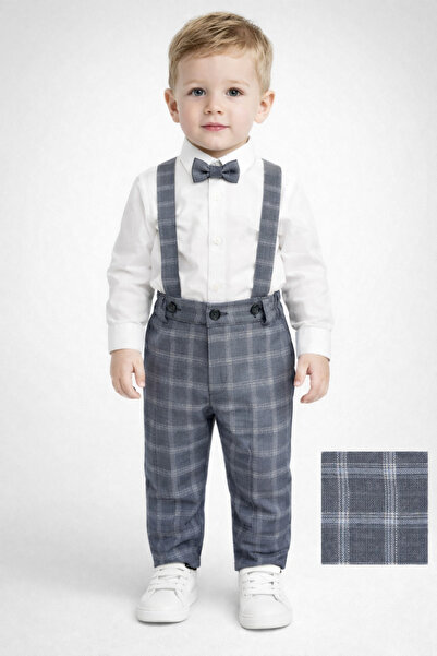 HAYTA Children's Suit Children's Salopet Suit with Shirt and Bow Tie Plaid Da...