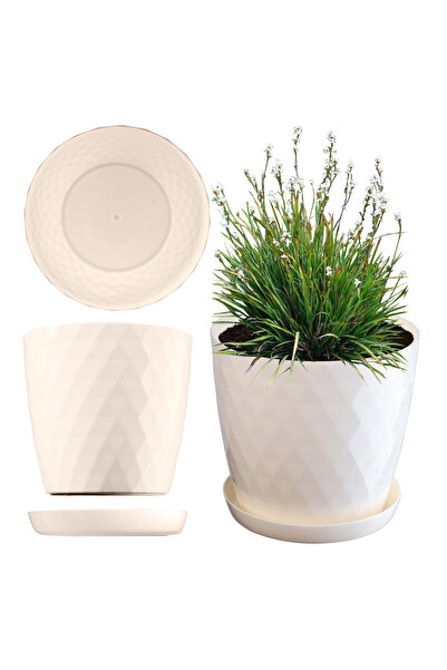 KADAX Ghiveci de flori din plastic cu suport, capac pentru ghiveci, 14 cm, crem,