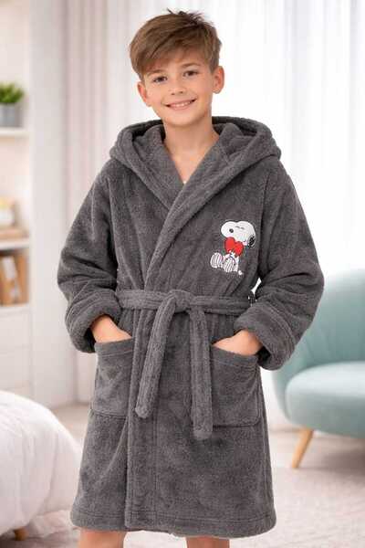 BUMEFA Snoopy & Minnie Mause karekterli %100 Pamuklu Kapüşünlu Çocuk Borrnozu