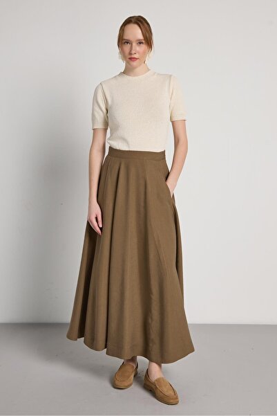 minaaise Fusta lungă kaki din țesătură Tencel premium, talie înaltă piese 31026