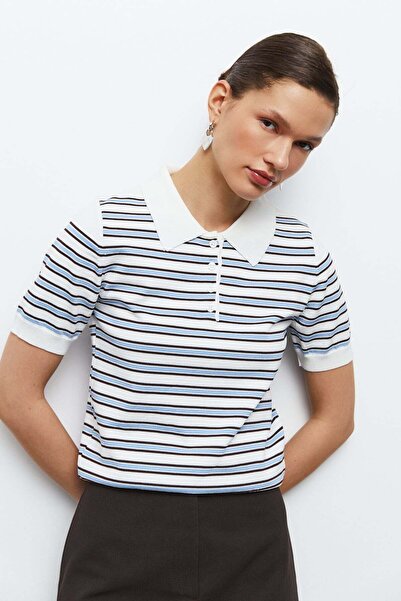 urban focus İnce Çizgili Polo Yaka Triko T-Shirt