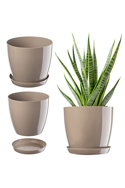 KADAX Ghiveci cu farfurie, capac din plastic, 14 cm, bej