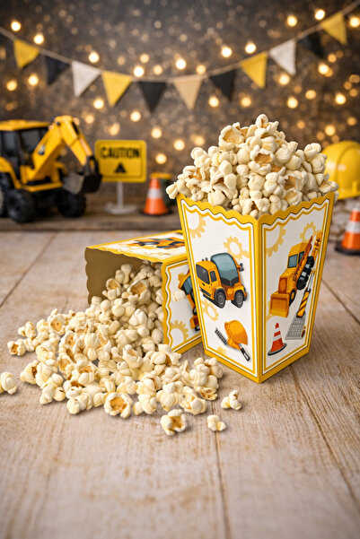 Baloncu Dede İnşaat Araçları Temalı Doğum Günü ve Parti İçin Popcorn (Patlamı...