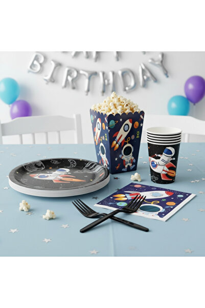 Umamiçe Uzay Party Set – 25-Piece Black Cutlery + 8-Piece Corn Box Set + 8-Pi...