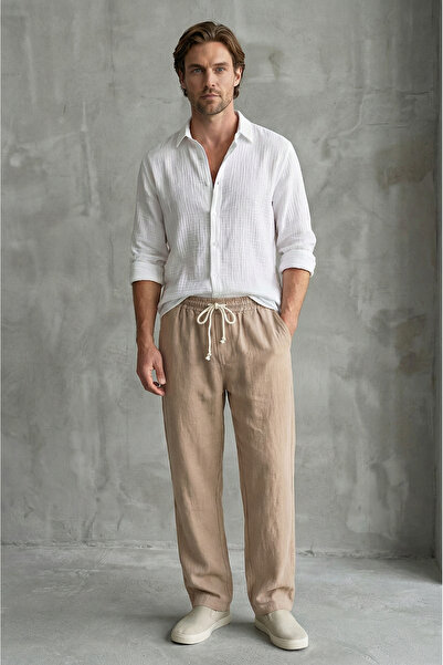 Sizce Moda Men's Linen Muslin Trousers Comfortable Fit Baggy Lightweight Summ...