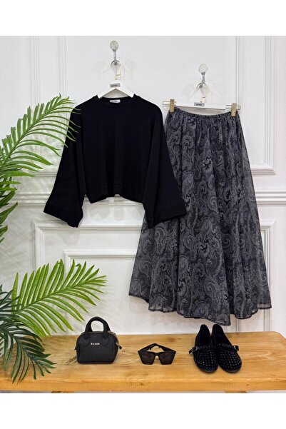 onix تنورة شيفون - بلوزة ساندي، طقم إسلامي مكون من قطعتين مقاس 36/44، تنورة م...