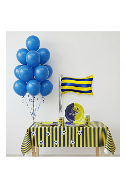 Umamiçe Yellow Navy Blue Party Set – 10 Blue Balloons + 8-Plate Cups + Foil B...
