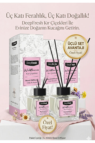 Deep Fresh Kır çiçekleri çubuklu oda kokusu 3 adet x 100 ML