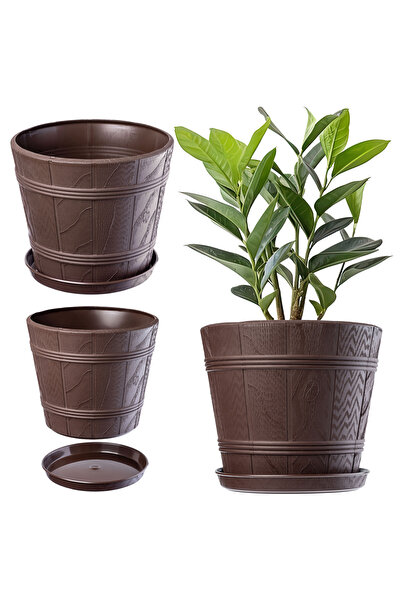 KADAX Ghiveci de flori 38 cm cu capac din plastic, aspect lemnos, maro